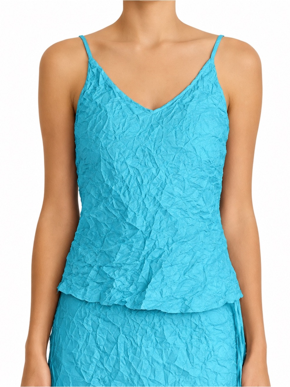 Brazeau tricot Crinkled V-Neck Camisole Tank Top - torquise blue small/2 silk